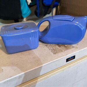 Blue Ceramic Teapot and Sugar Bowl Set